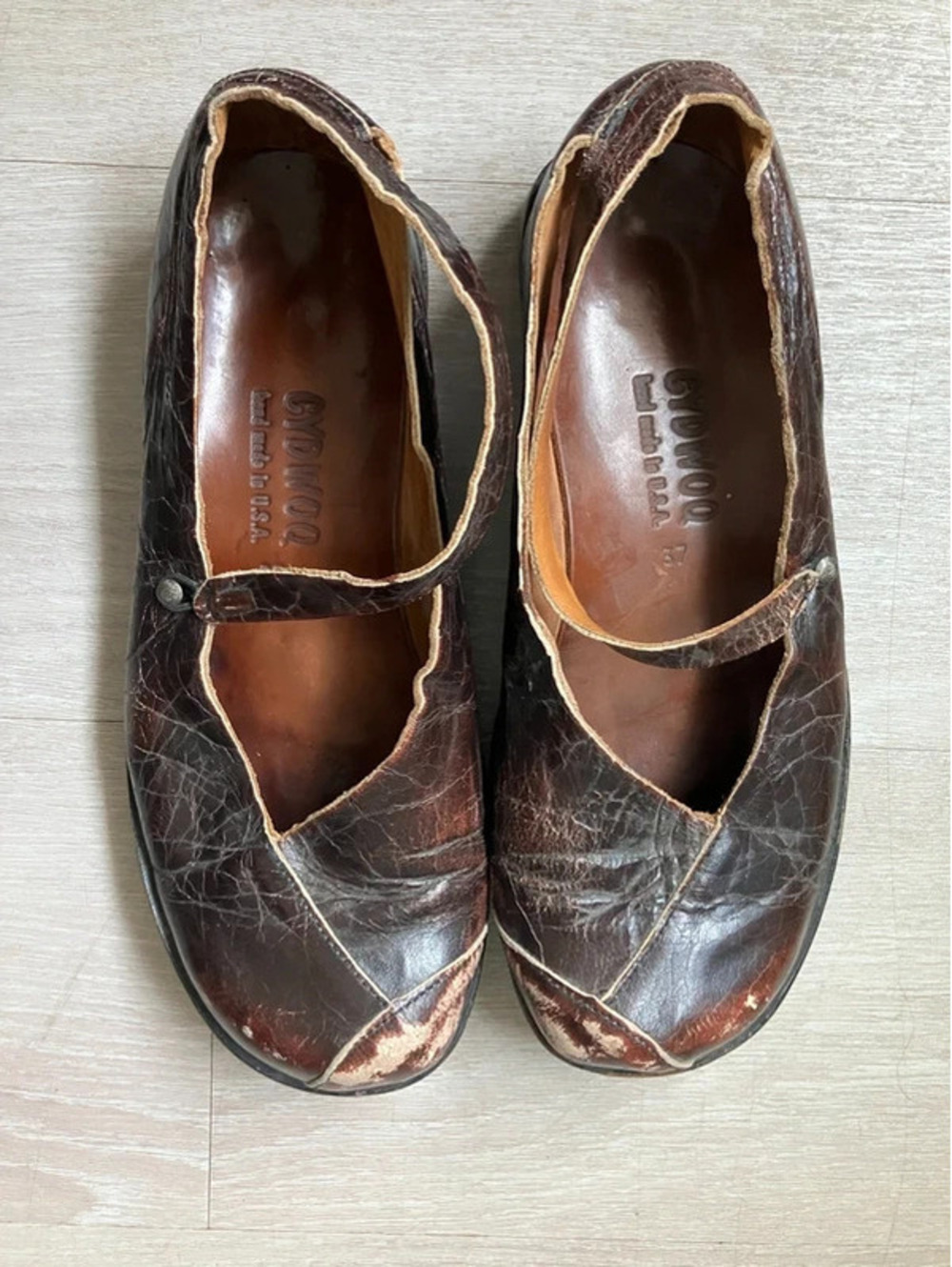 Cydwoq Womens 37 Mary Jane Shoes Brown Leather Handmade Strap Avant Garde